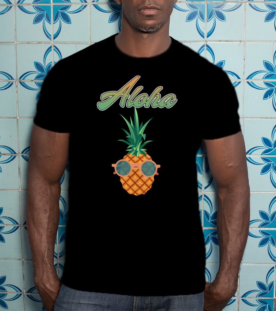 Aloha Cool Colorful Pineapple With Sunglasses T-Shirt