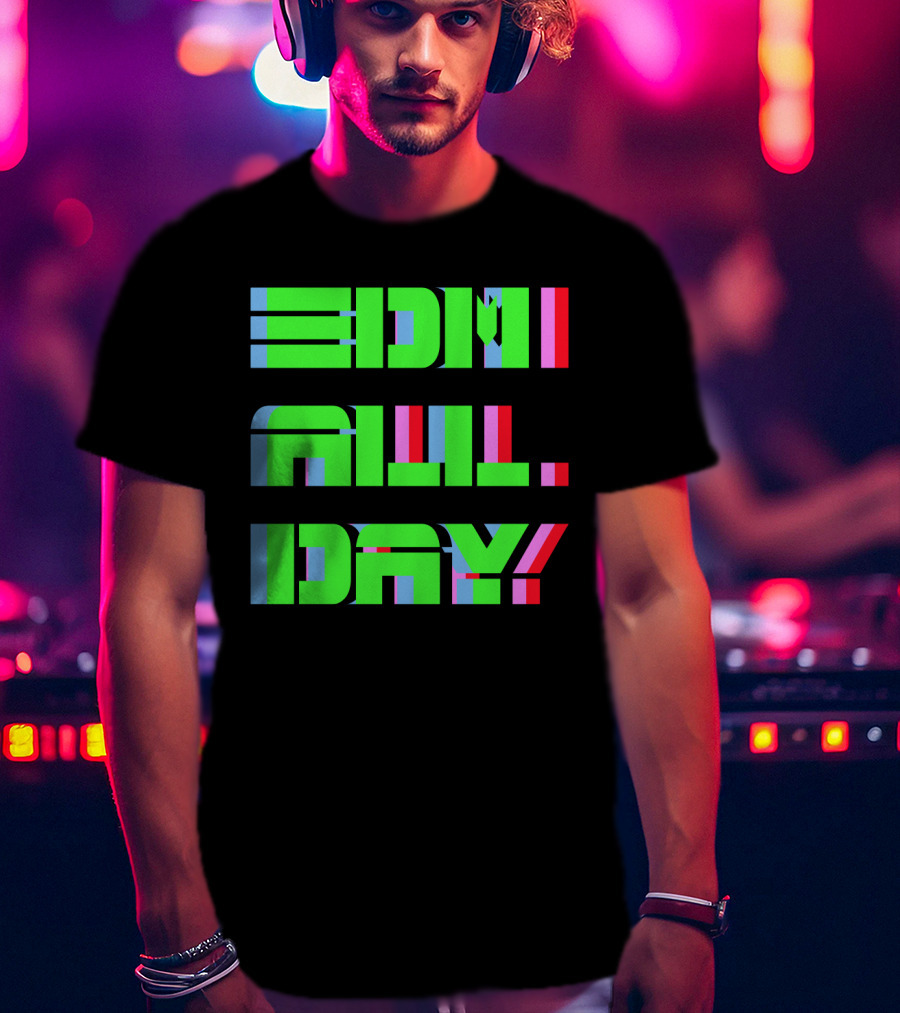 EDM All Day Neon Anaglyph Style Rave T-Shirt