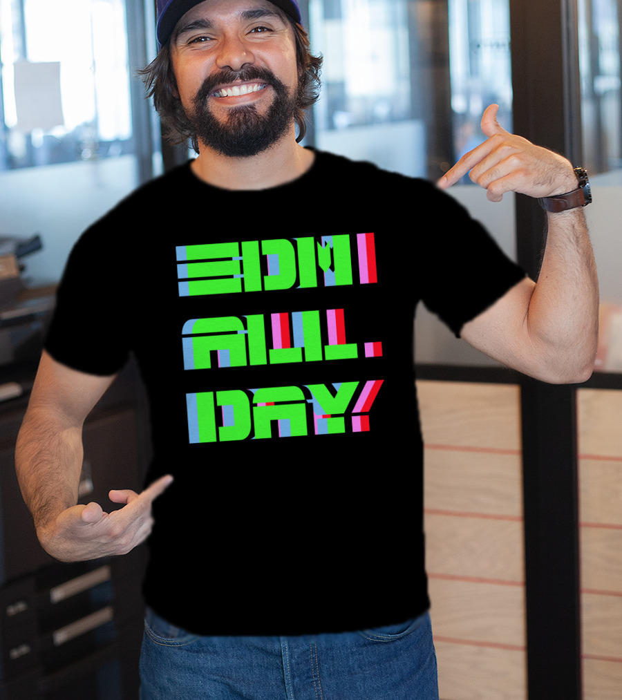 EDM All Day Neon Anaglyph Style Rave T-Shirt