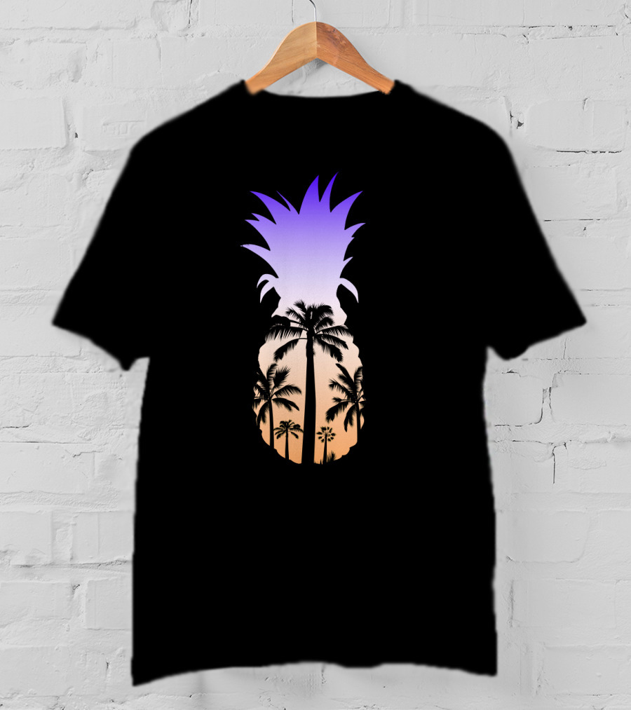 Pineapple Palm Tree Beach Sunset Scene T-Shirt