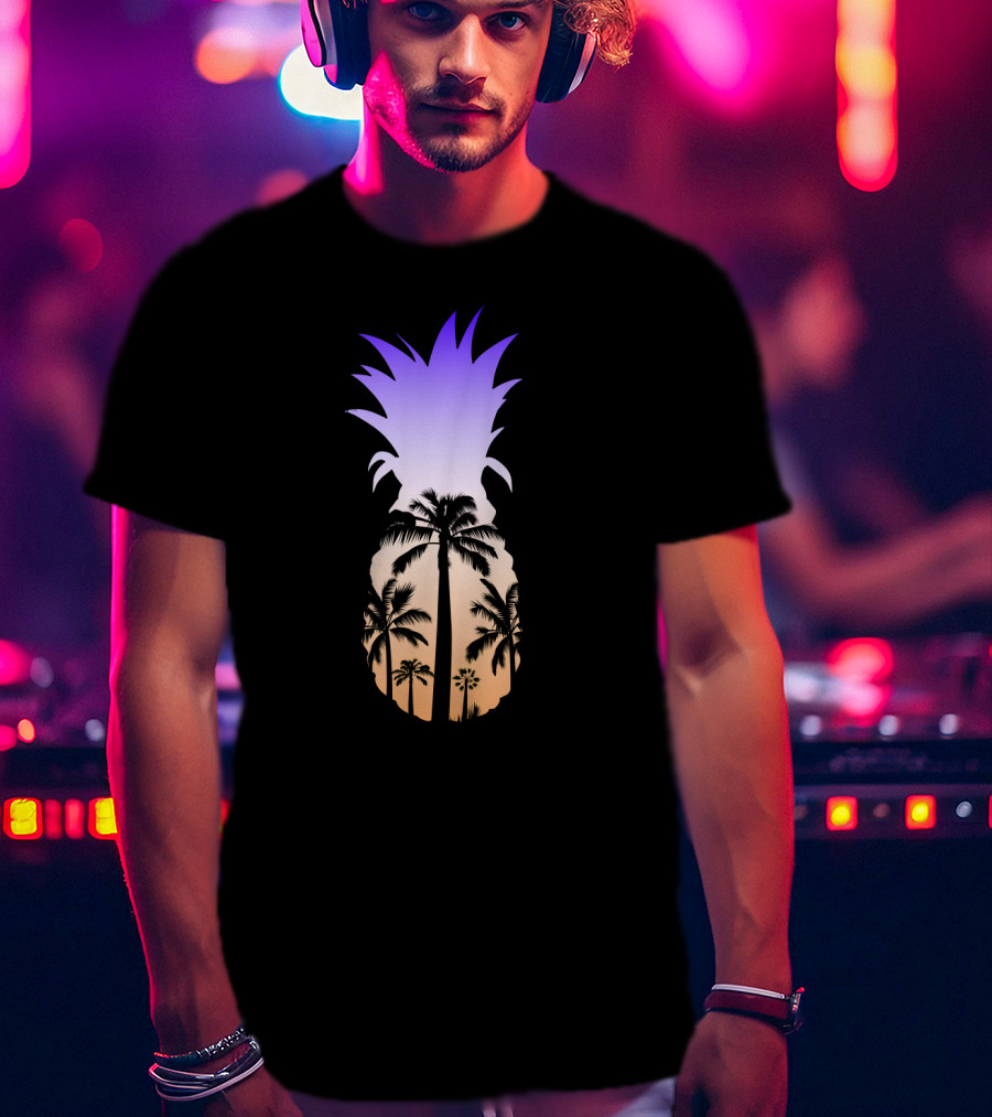 Pineapple Palm Tree Beach Sunset Scene T-Shirt