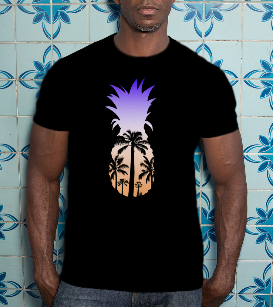 Pineapple Palm Tree Beach Sunset Scene T-Shirt
