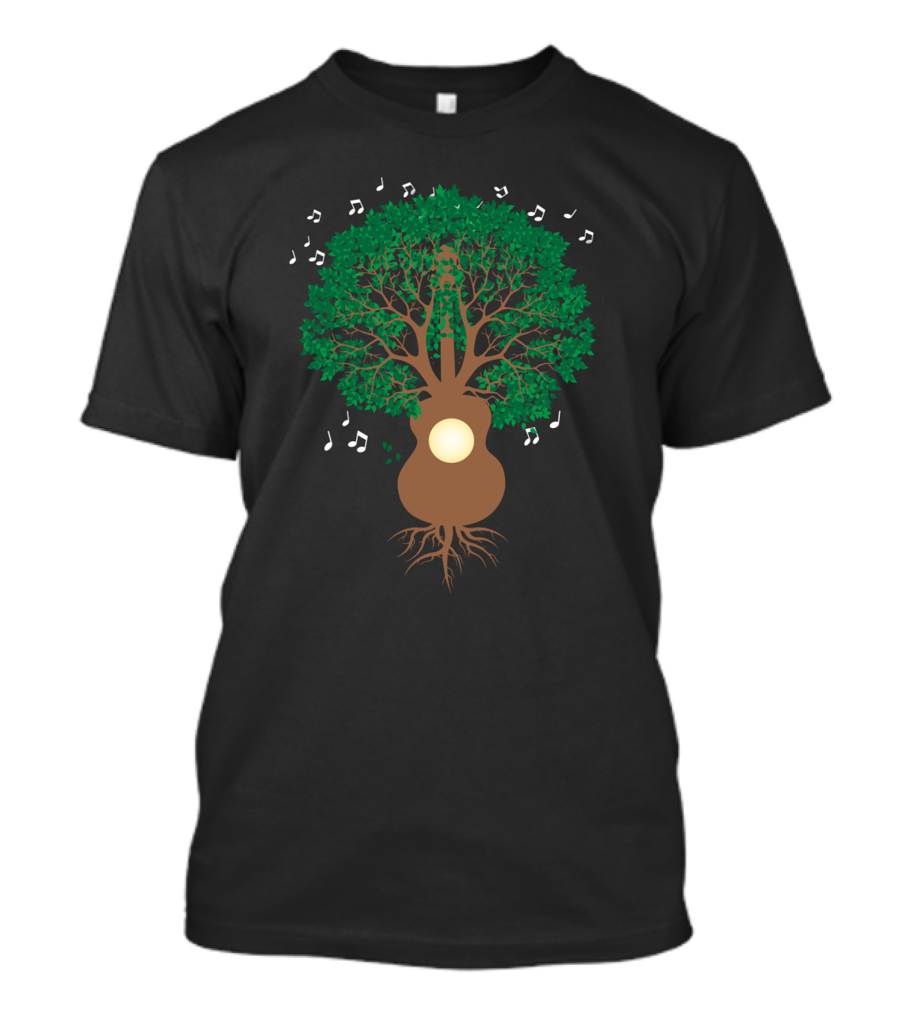 Cool Guitar Acoustic Adventure Tree With Musical Notes T-Shirt