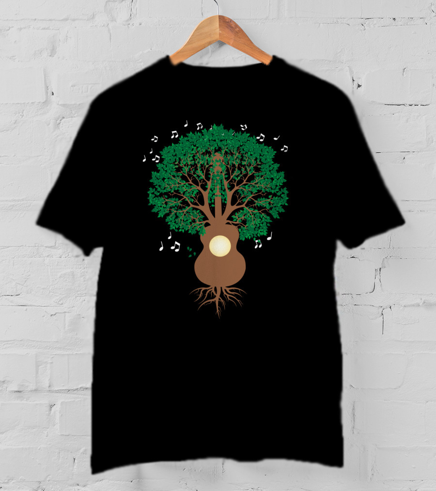 Cool Guitar Acoustic Adventure Tree With Musical Notes T-Shirt