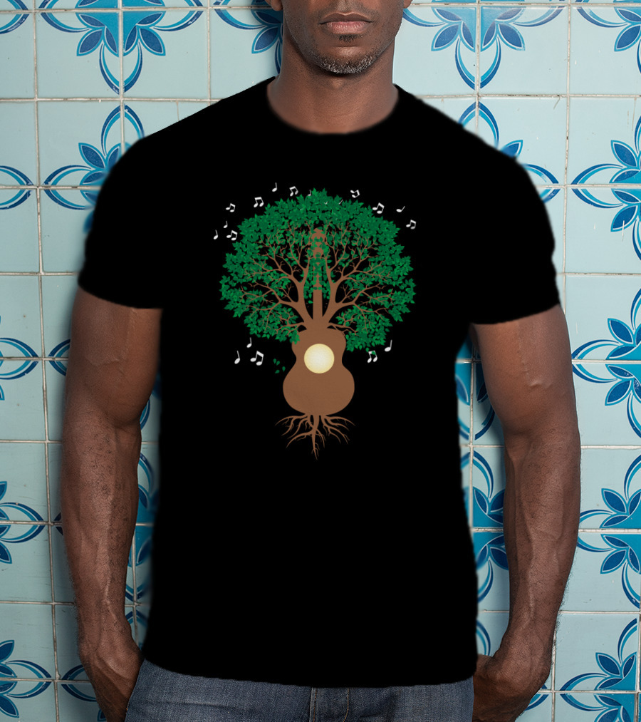Cool Guitar Acoustic Adventure Tree With Musical Notes T-Shirt