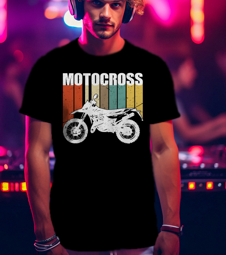 Motocross Vintage Dirt Bike Retro Stripes T-Shirt