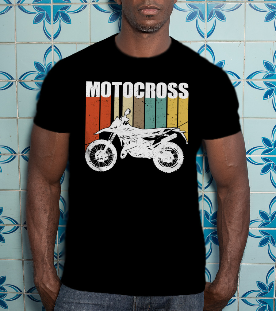 Motocross Vintage Dirt Bike Retro Stripes T-Shirt