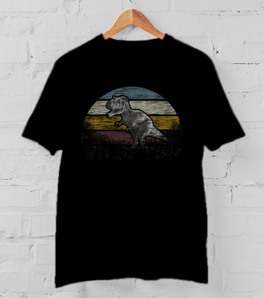Vintage T-Rex Eighties Dinosaur With Retro Stripes T-Shirt