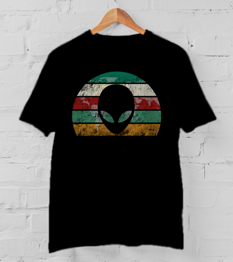 Retro Alien Stripes UFO Vintage Space T-Shirt