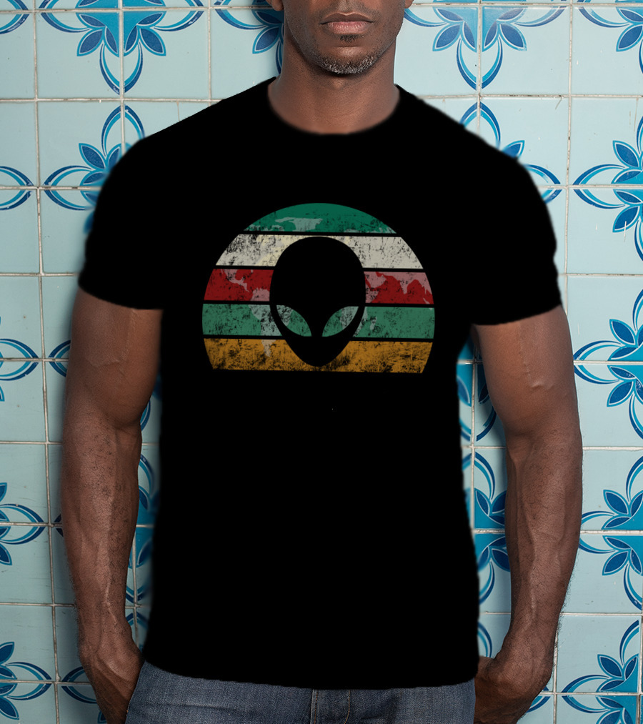 Retro Alien Stripes UFO Vintage Space T-Shirt