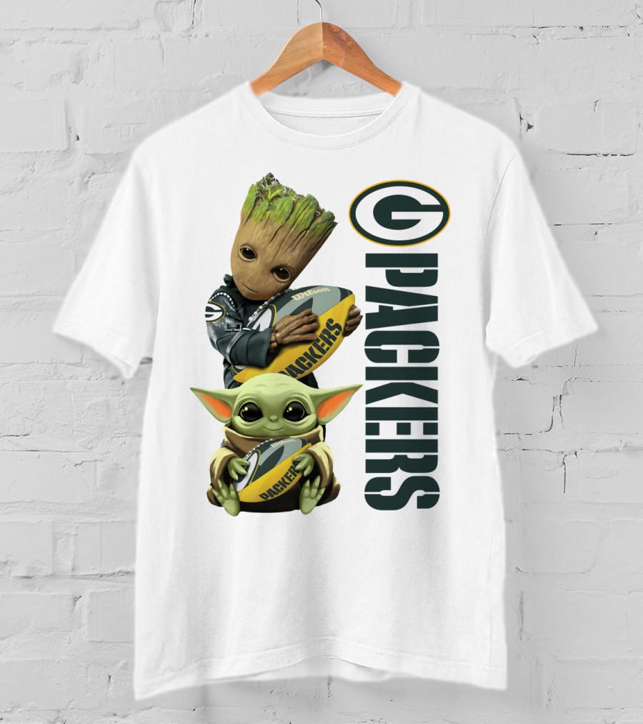 Baby Groot And Baby Yoda With Packers Football T-Shirt