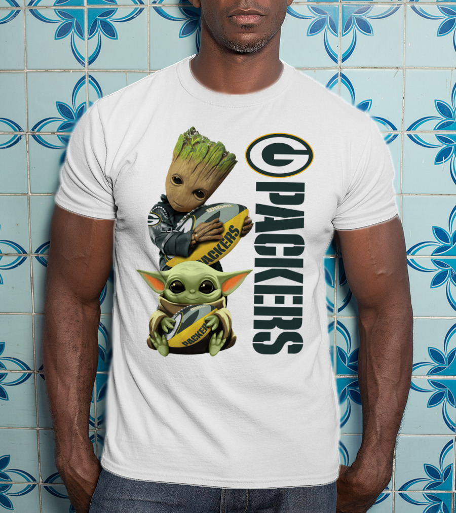 Baby Groot And Baby Yoda With Packers Football T-Shirt