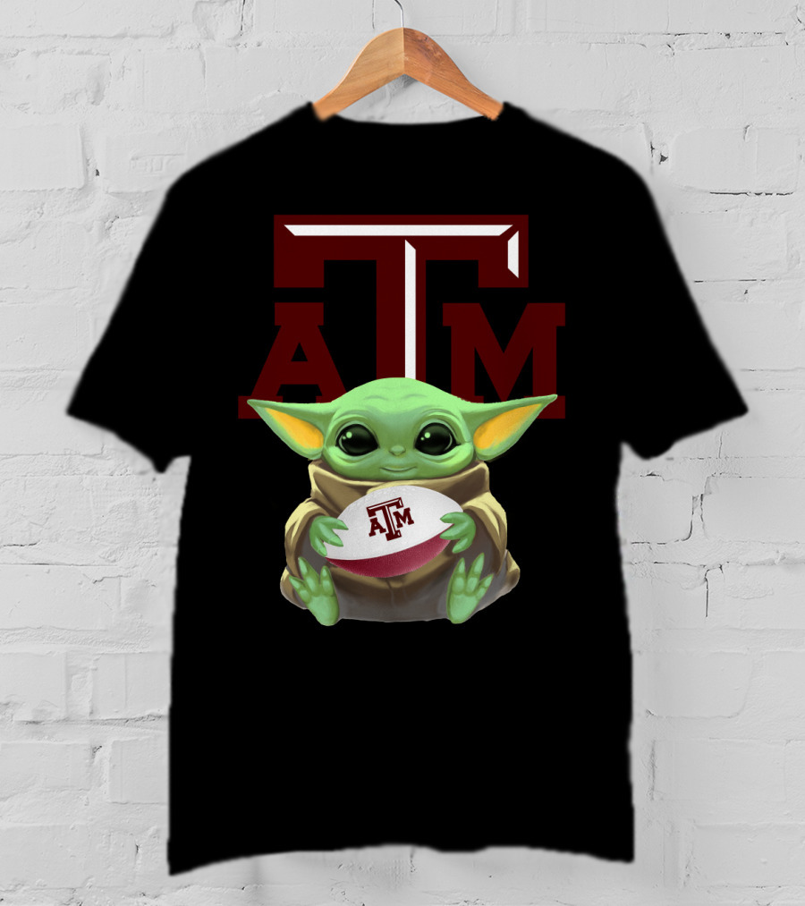 Baby Yoda Holding Texas A&M Aggies Football ATM T-Shirt