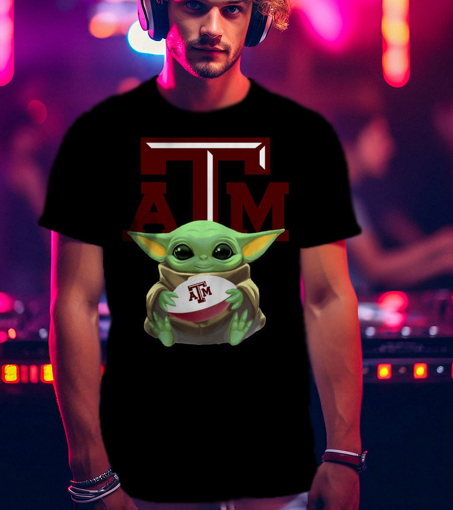 Baby Yoda Holding Texas A&M Aggies Football ATM T-Shirt