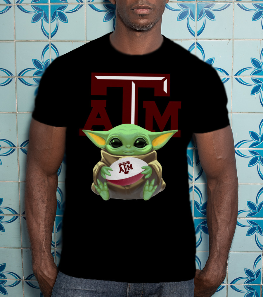 Baby Yoda Holding Texas A&M Aggies Football ATM T-Shirt