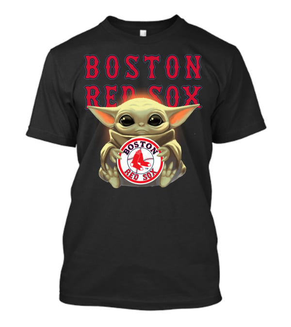 Boston Red Sox Baby Yoda Hugging Red Sox Emblem T-Shirt