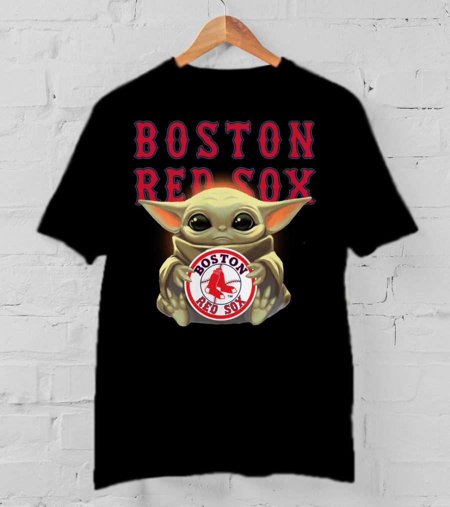 Boston Red Sox Baby Yoda Hugging Red Sox Emblem T-Shirt