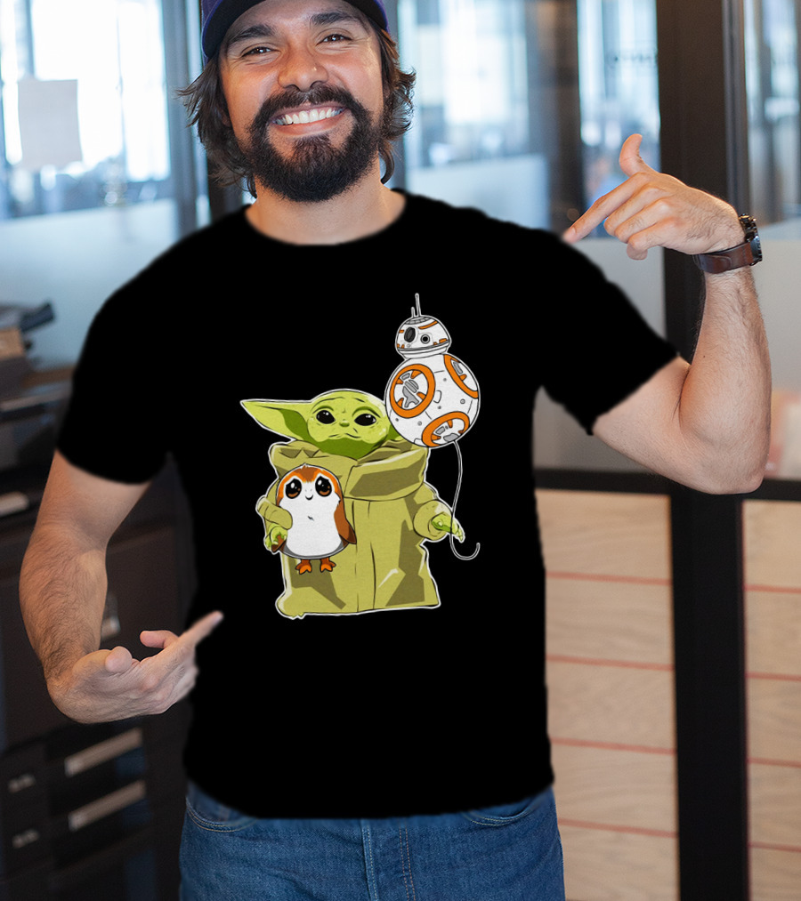 Baby Yoda Hug Sad Porg With BB-8 Balloon T-Shirt