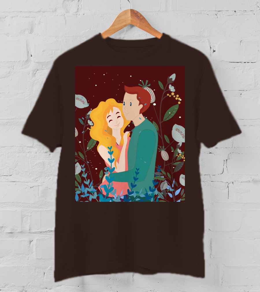 Lover Dating Romantic Embrace Amidst Floral Background T-Shirt