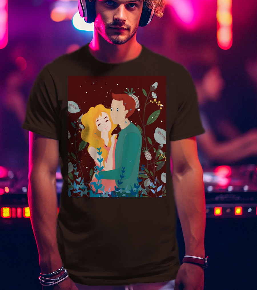 Lover Dating Romantic Embrace Amidst Floral Background T-Shirt