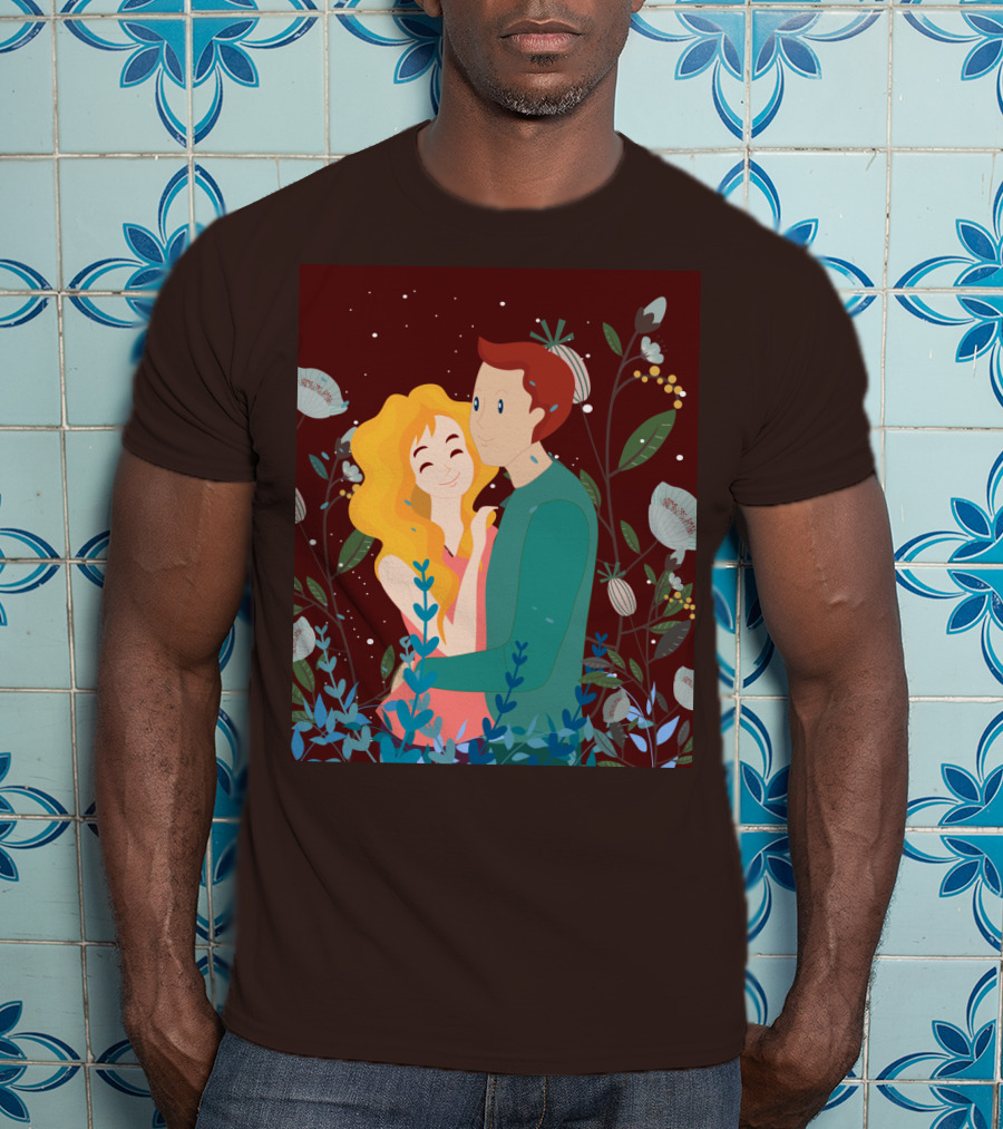 Lover Dating Romantic Embrace Amidst Floral Background T-Shirt