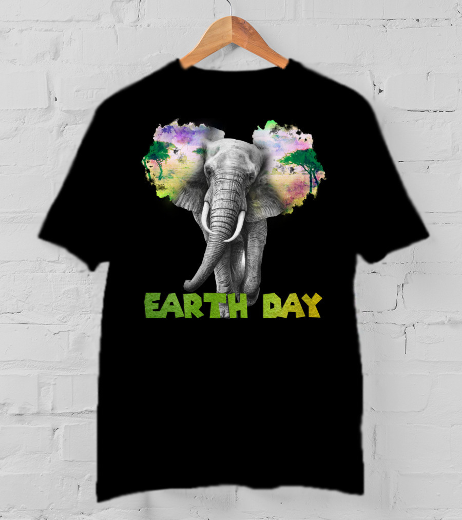 Earth Day Elephant With Vibrant Nature Trees And Colors T-Shirt