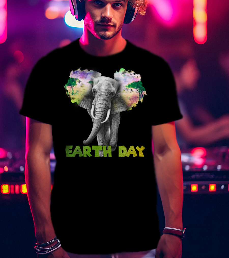 Earth Day Elephant With Vibrant Nature Trees And Colors T-Shirt