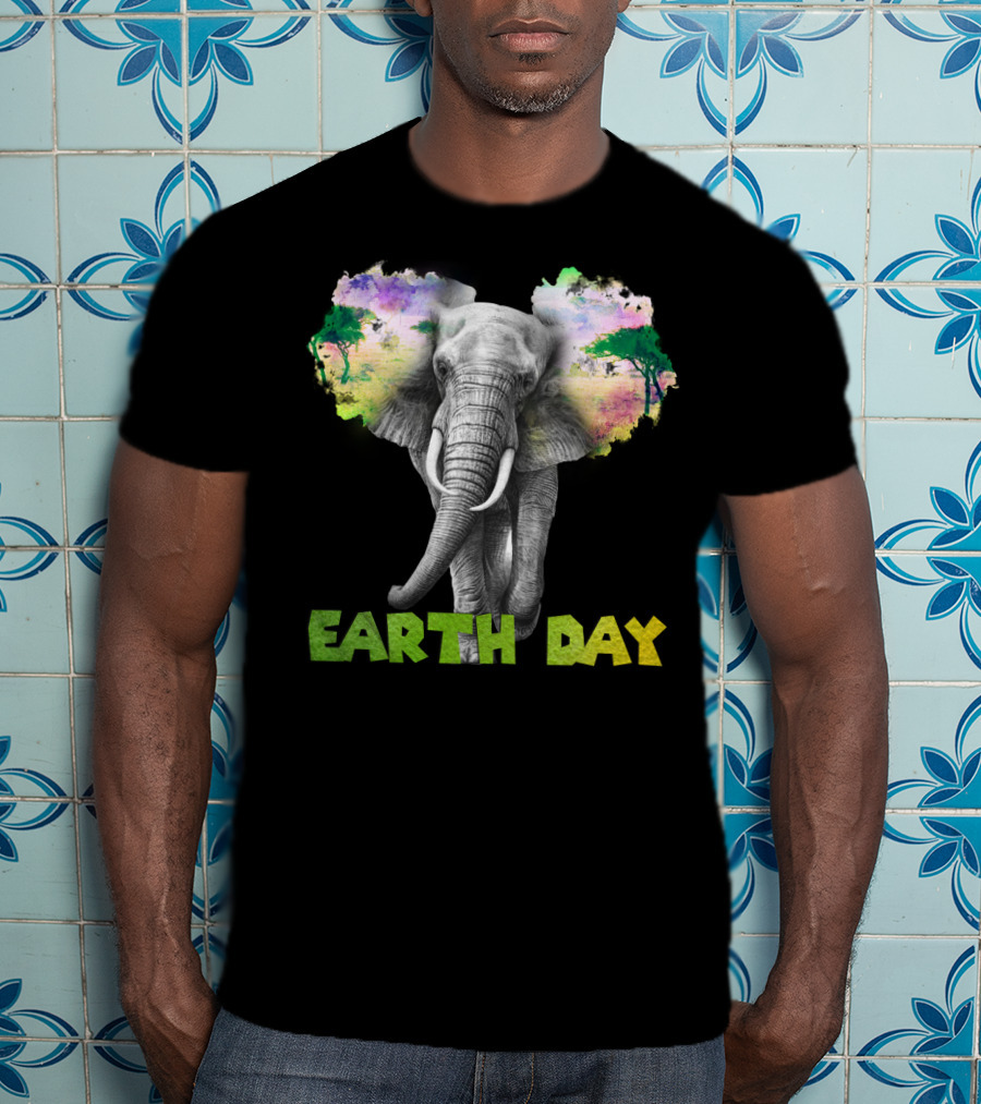 Earth Day Elephant With Vibrant Nature Trees And Colors T-Shirt