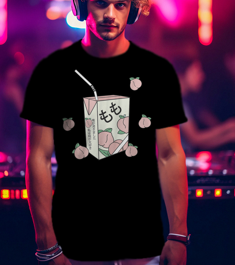 Japanese Momo Peach Juice Box Aesthetic Otaku Anime 90s T-Shirt