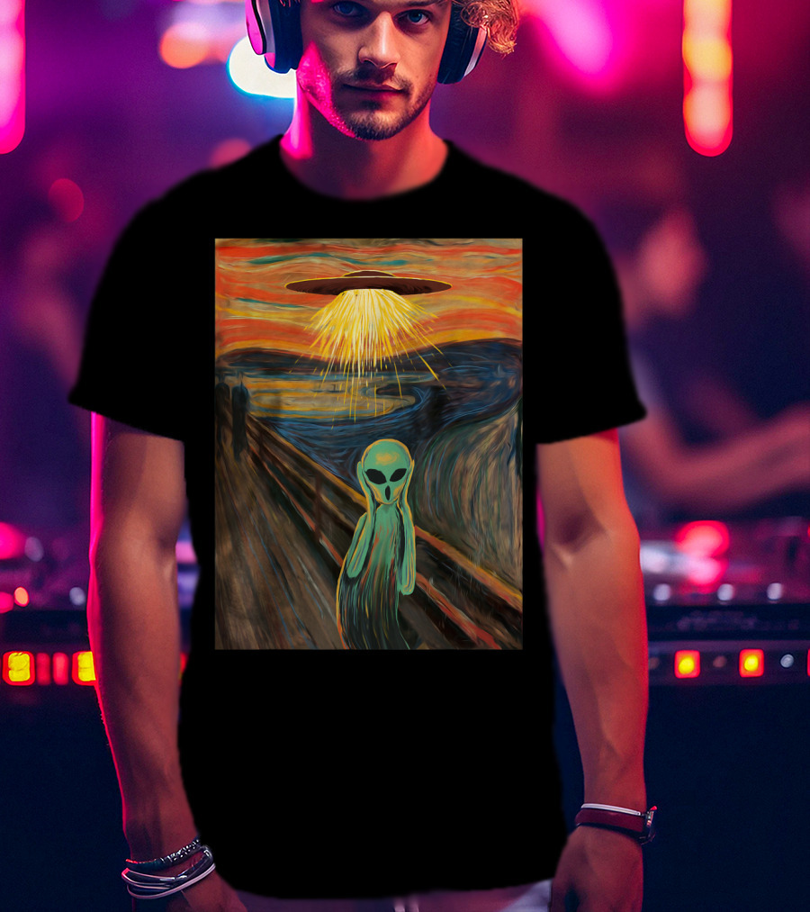 Alien Scream Munch UFO Painting T-Shirt