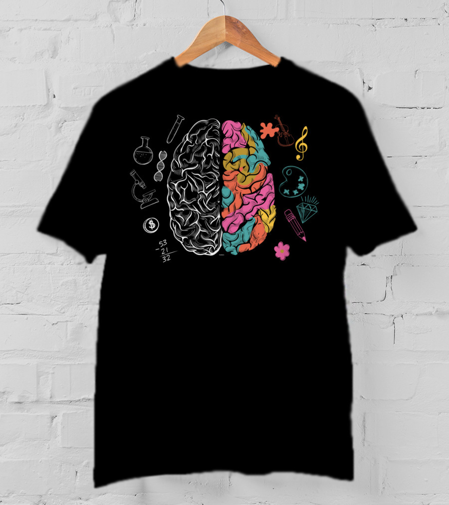 Artistic Colorful Human Brain Science Nerd Music Art Math Symbols T-Shirt