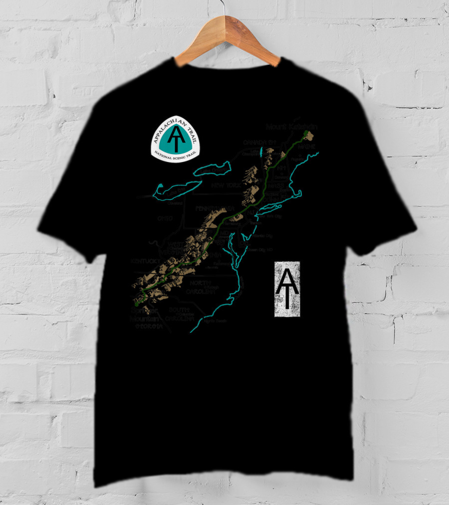 Appalachian Trail National Scenic Trail Map With Mount Katahdin And Springer Mountain T-Shirt