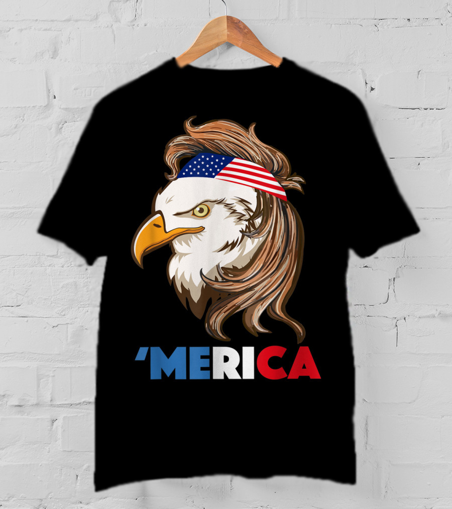 'Merca Bald Eagle Mullet American Flag Headband T-Shirt