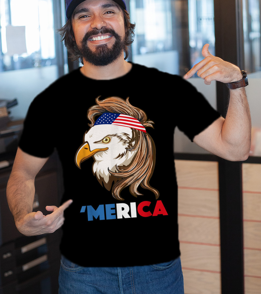 'Merca Bald Eagle Mullet American Flag Headband T-Shirt