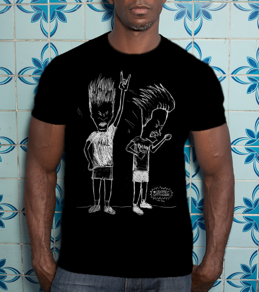 Beavis And Butthead Rock Skull Headbang Sketch T-Shirt