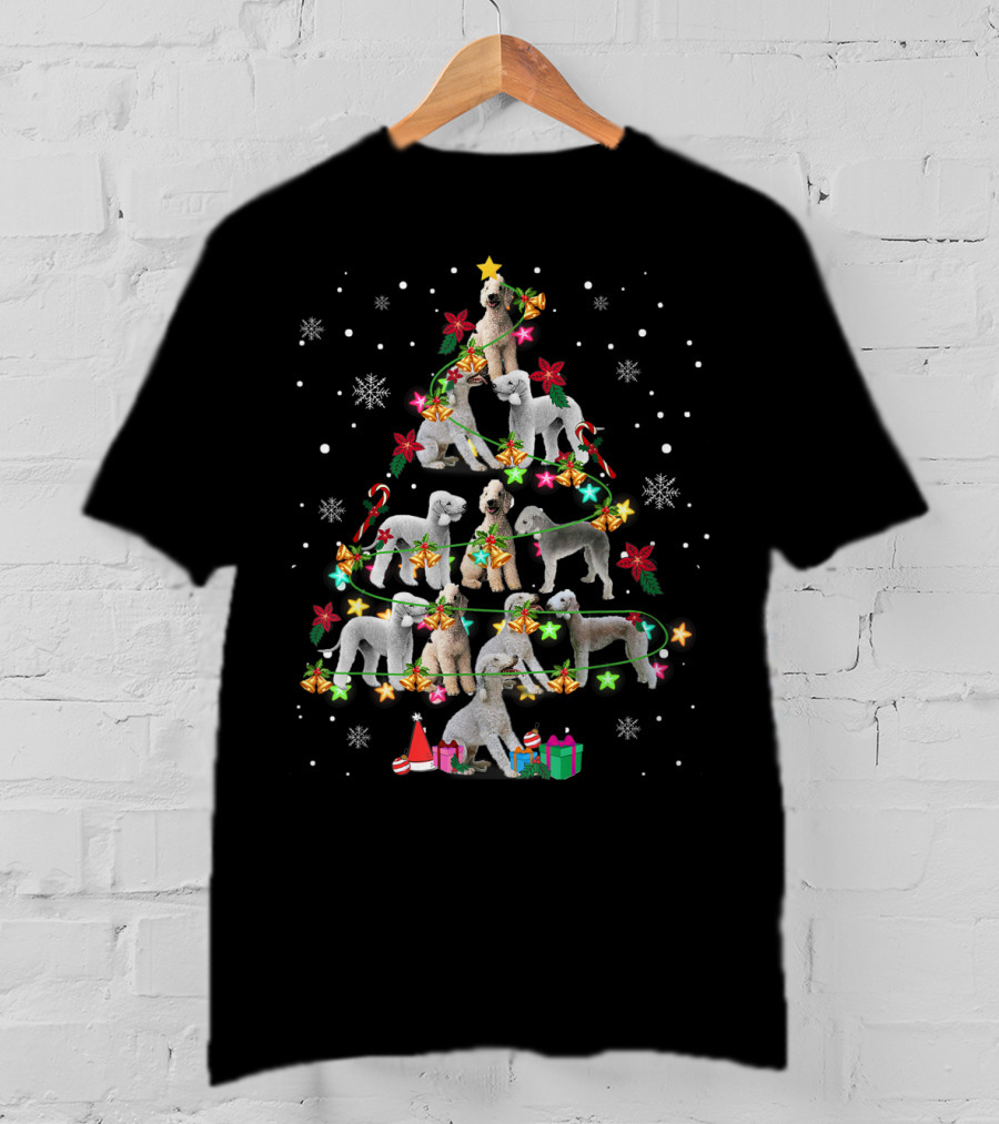 Bedlington Terrier Christmas Tree With Snowflakes And Gifts T-Shirt
