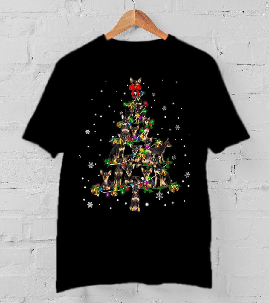 Cute English Toy Terrier Festive Christmas Tree Decor Snowflakes T-Shirt