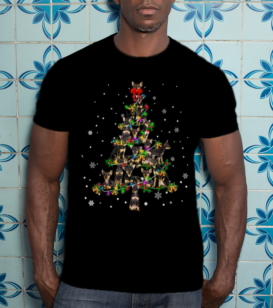 Cute English Toy Terrier Festive Christmas Tree Decor Snowflakes T-Shirt