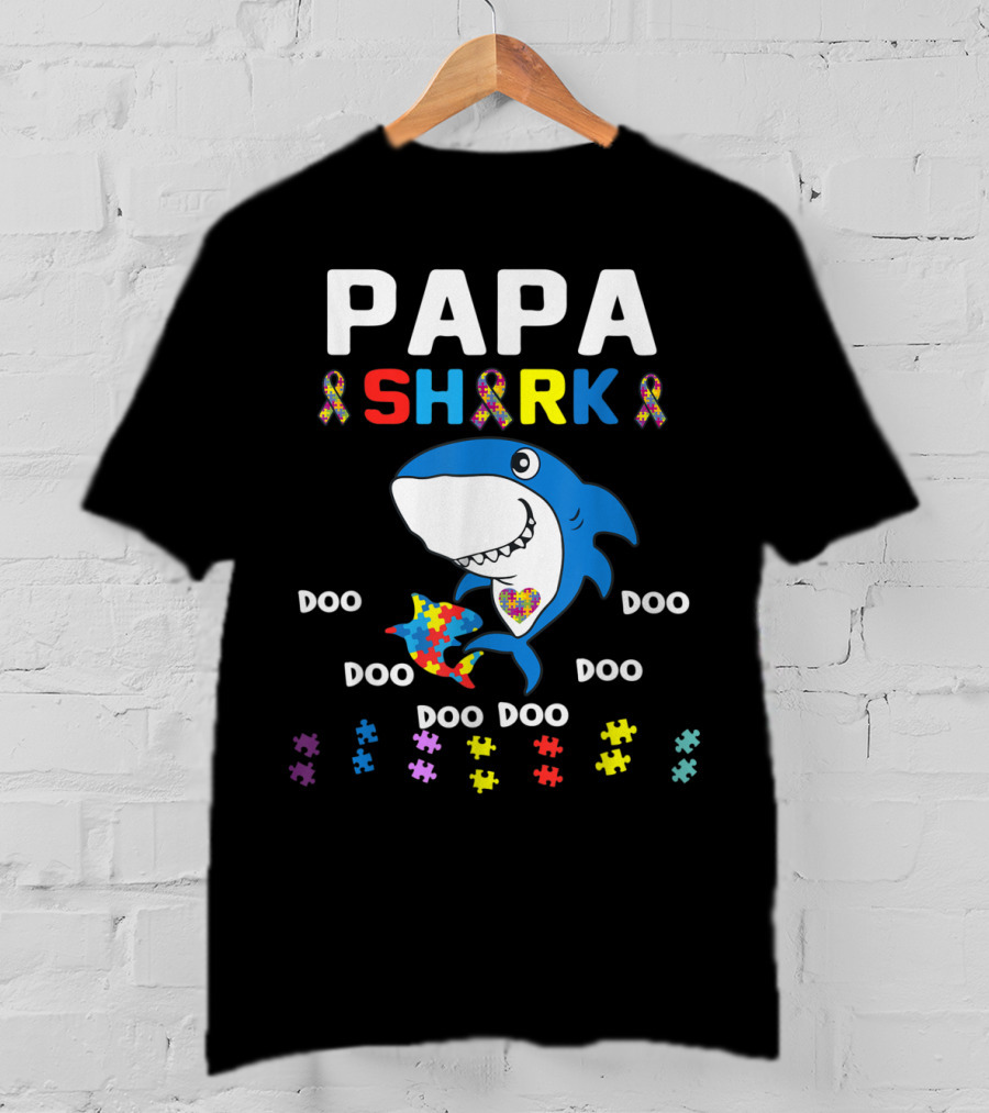 Papa Shark Jigsaw Autism Awareness Doo Doo Doo T-Shirt