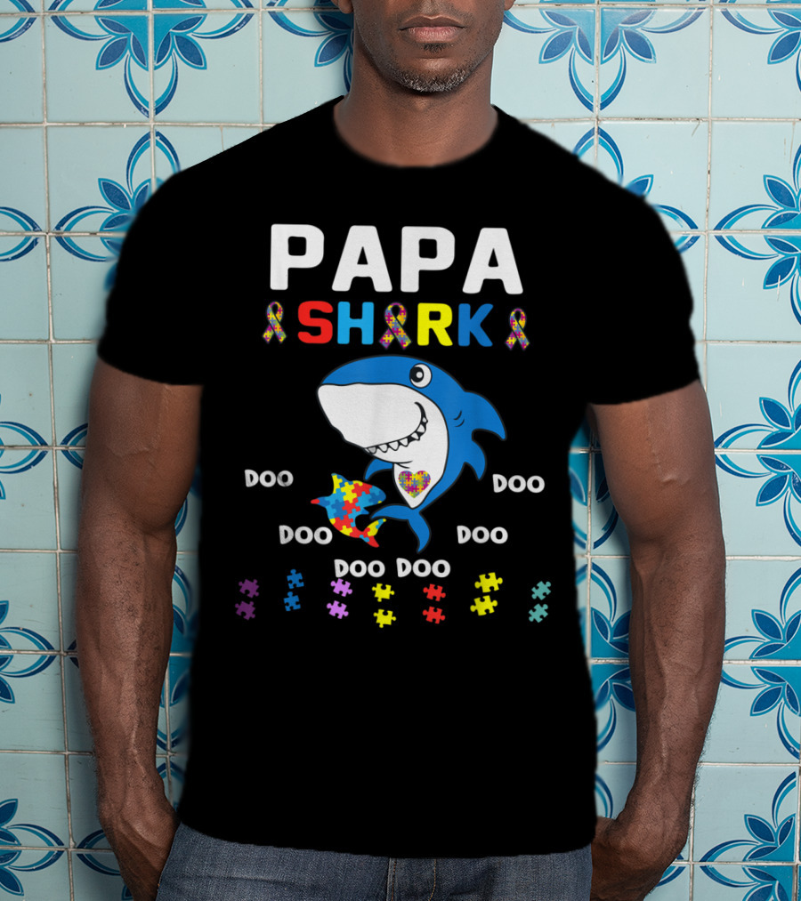 Papa Shark Jigsaw Autism Awareness Doo Doo Doo T-Shirt