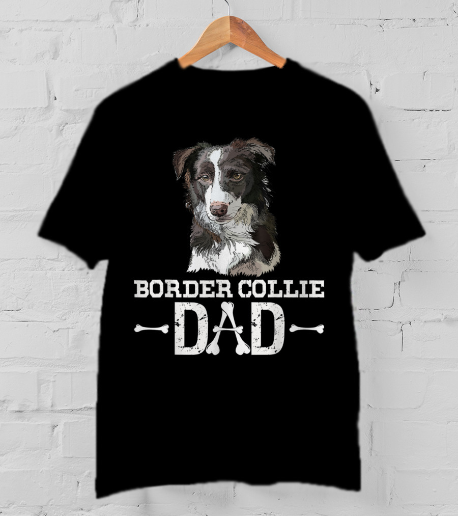 Border Collie Dad With Detailed Dog Illustration And Bone Accents T-Shirt