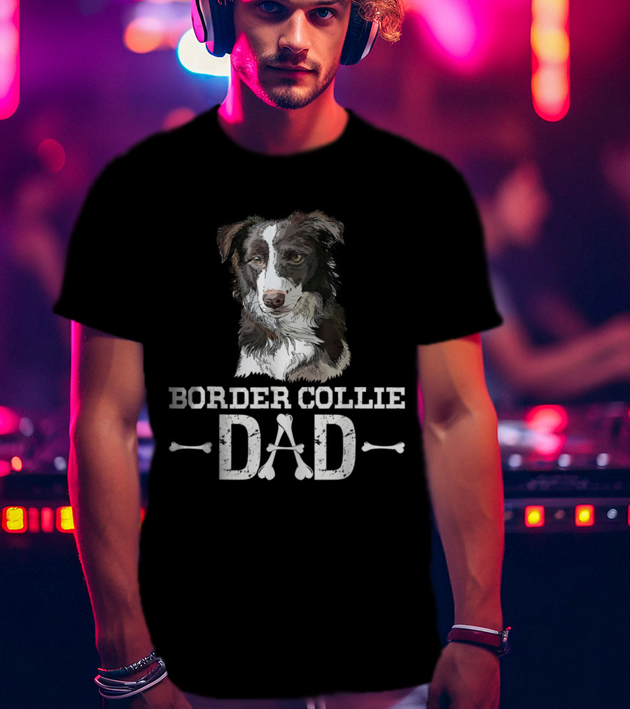 Border Collie Dad With Detailed Dog Illustration And Bone Accents T-Shirt