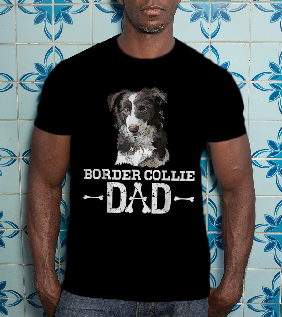 Border Collie Dad With Detailed Dog Illustration And Bone Accents T-Shirt