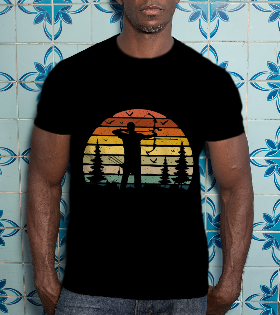 Archery Dad Daddy Archer Best Retro Sunset T-Shirt