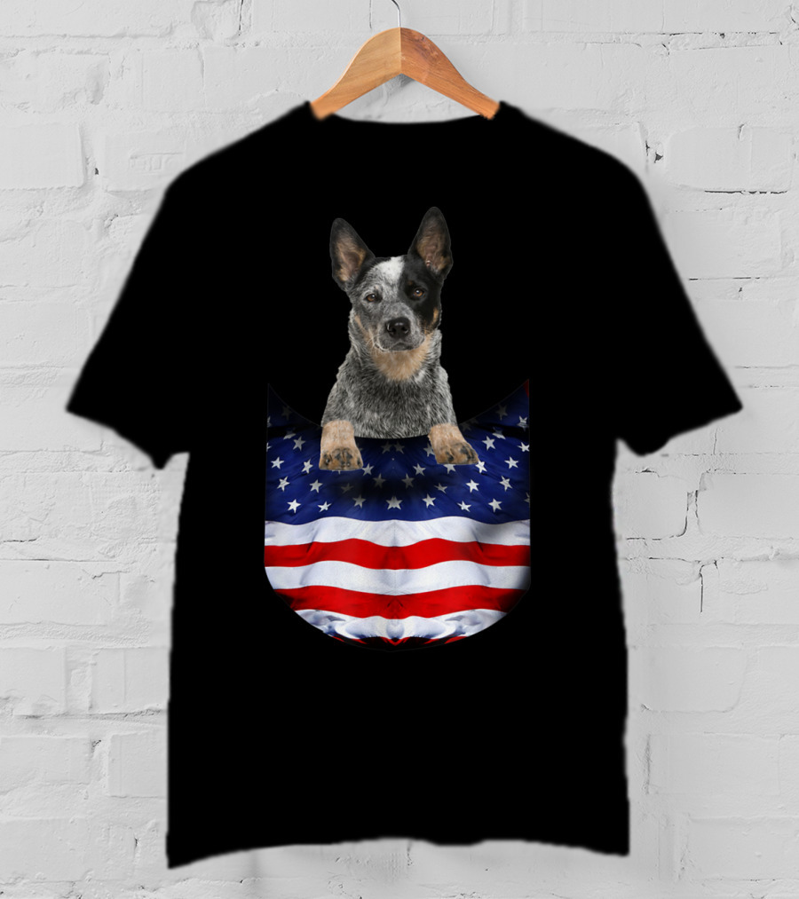 Australian Cattle Dog Pocket Funny American Flag Dog T-Shirt