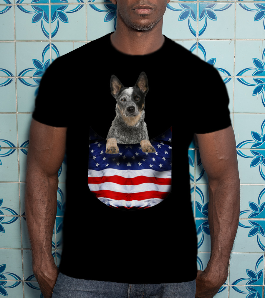 Australian Cattle Dog Pocket Funny American Flag Dog T-Shirt