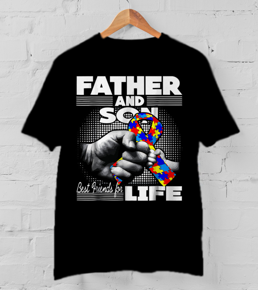 Father And Son Best Friends For Life Autism Awareness Puzzle T-Shirt