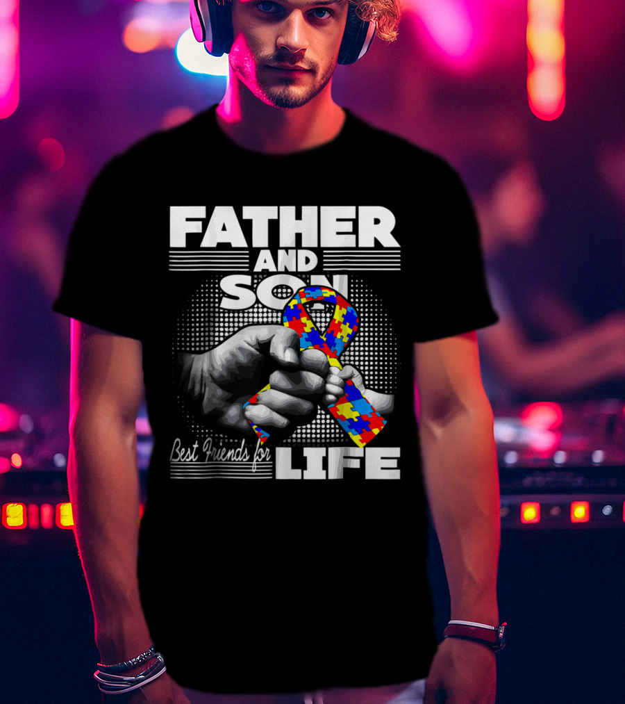Father And Son Best Friends For Life Autism Awareness Puzzle T-Shirt