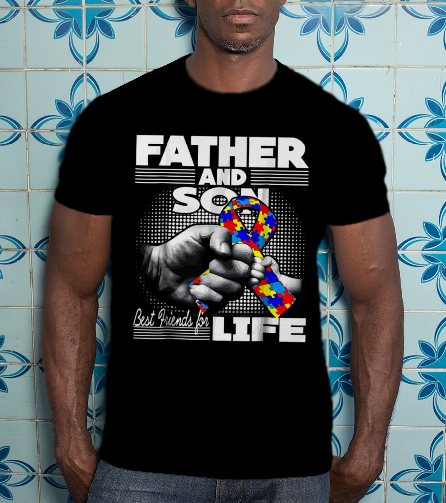 Father And Son Best Friends For Life Autism Awareness Puzzle T-Shirt