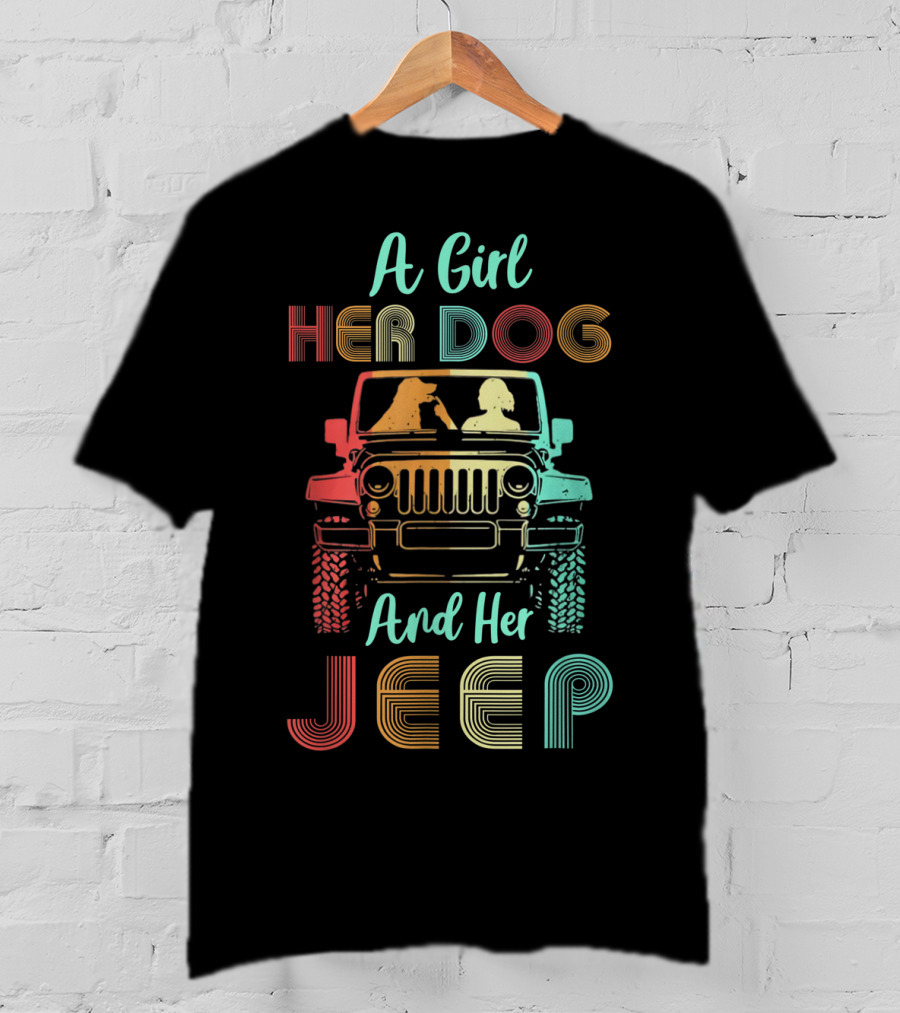 A Girl Her Dog And Her Jeep Vintage Adventure T-Shirt